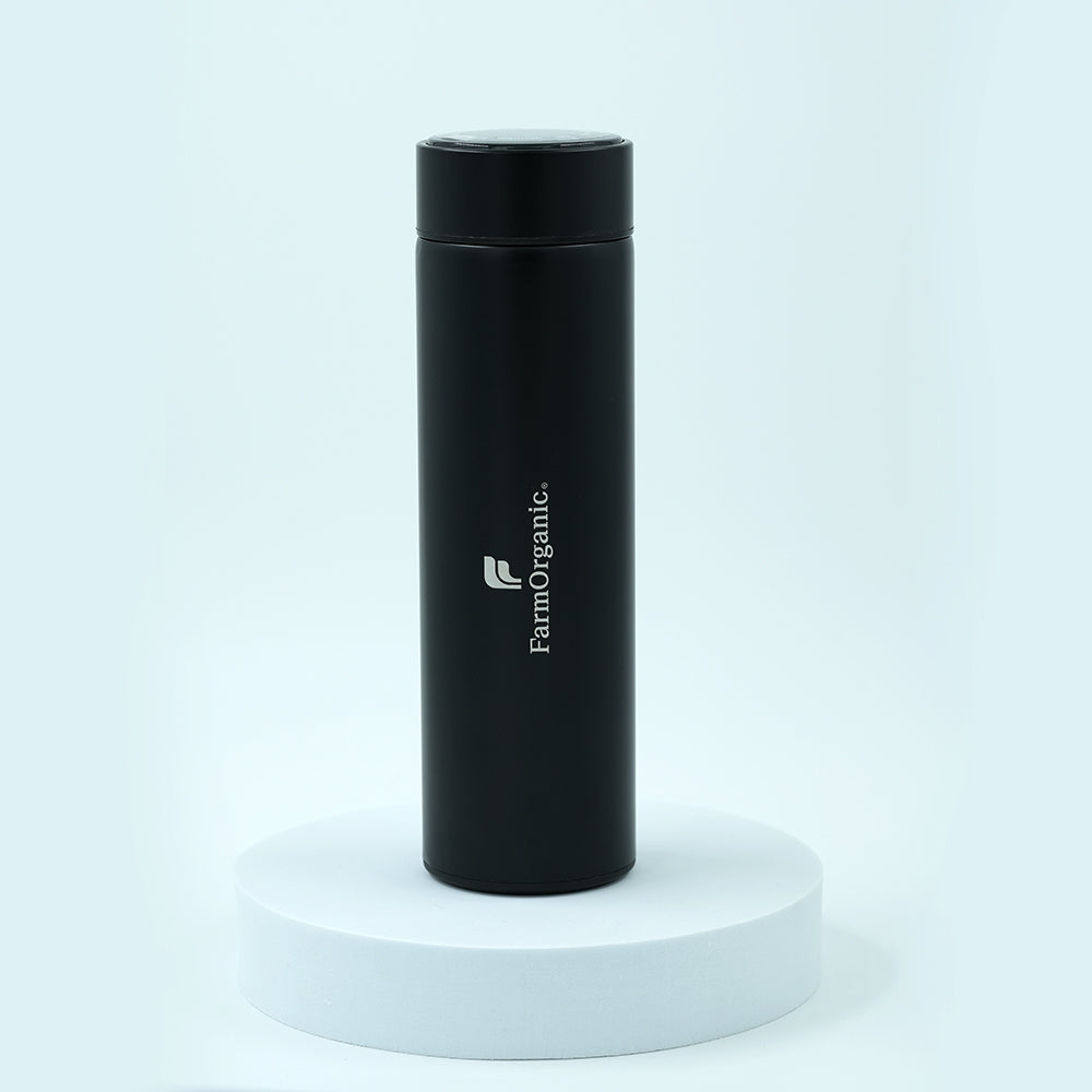 Insulated Black Matte Water Bottle – Smart Temp Display | Hot & Cold